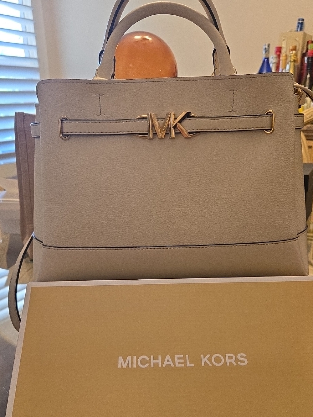 Michael Kors Cream Leather Satchel with Gold MK Accent